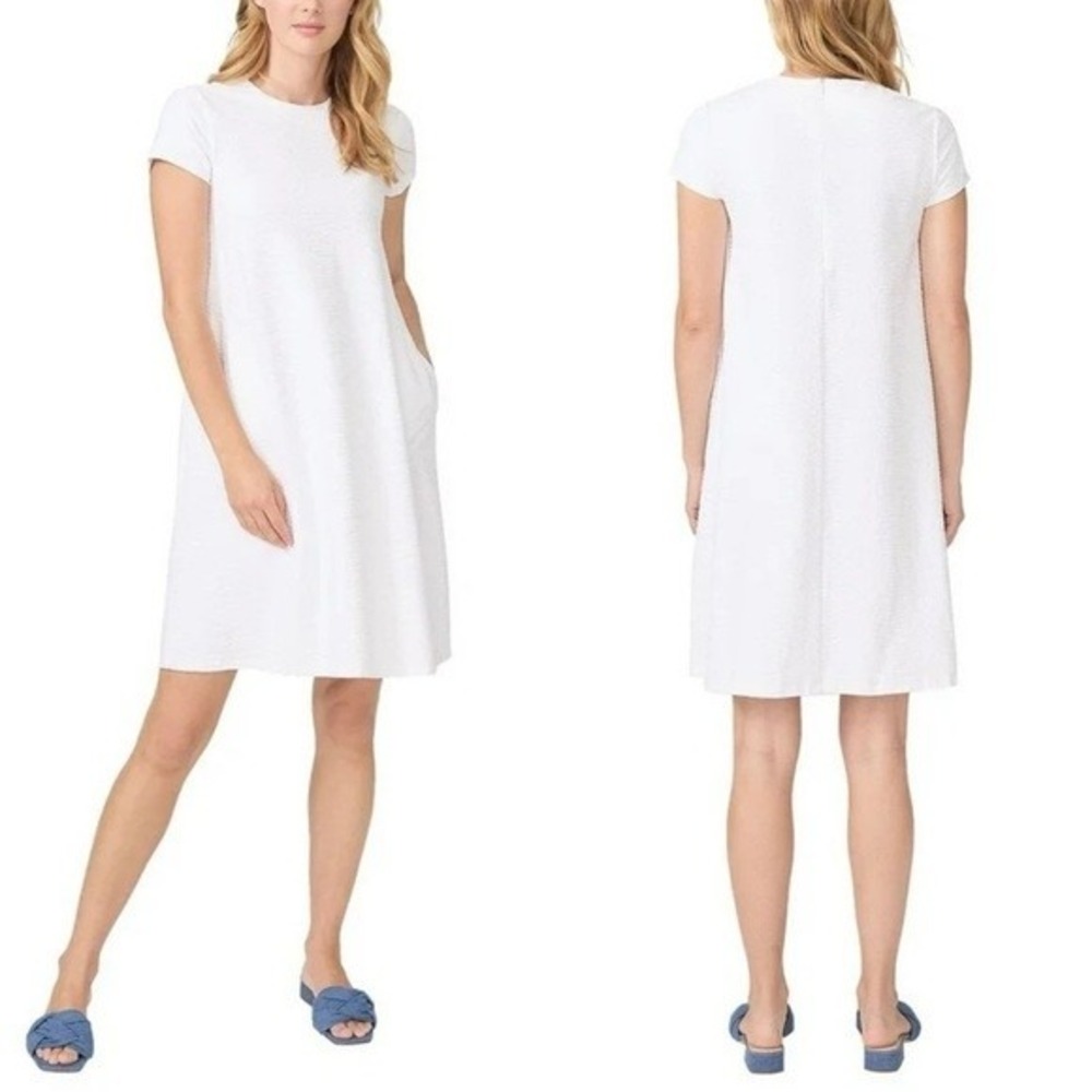 J McLaughlin‎ White Greek Key Jacquard Dress Short Sleeve Midi Size M